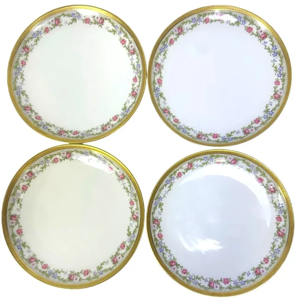 Antique Limoges U.C. (Union Ceramique) France Rose Gold Rim Dessert Plates-Set 4